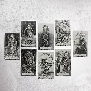 NUSHAO Tarot Cards, Tarot of the Abyss, Monochrome Pen and Ink